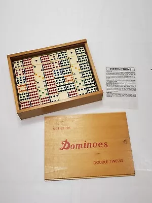 Mexican Train Double Twelve Dominoes Complete 91 Ct Wooden Box W/ Instructions • $24.99