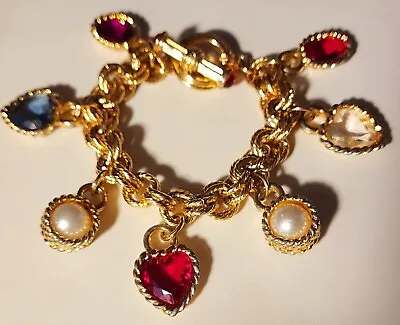 Vintage Givenchy Etruscan Style Charm Bracelet Hearts And Pearls • $185