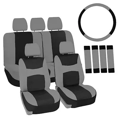 Car Seat Covers For Auto Full Set Gray W/Steering Wheel/Belt Pad/5Head Rest • $28.49