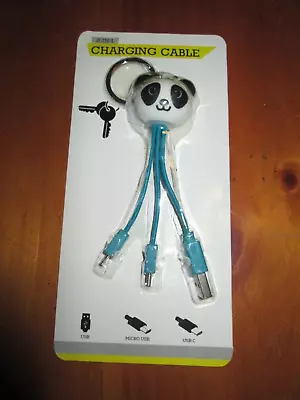 2-in-1 Charging Cable - USB/Micro USB/USB C - PANDA BEAR Keychain • $2.99