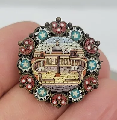 Antique Victorian Micro Mosaic Grand Tour Souvenir Brooch Pin Vatican City • $375