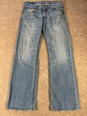 American Eagle Mens Low Rise Boot Cut 5-Pocket Design Blue Denim Jeans 31/32 • $14.99