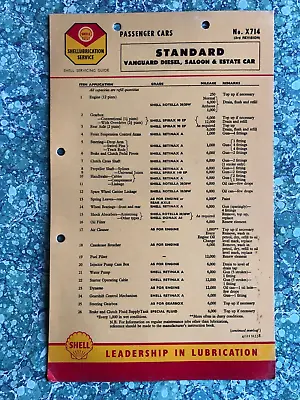 Shell Service Guide Lubrication Chart Standard Vanguard Diesel Saloon Estate Car • $2.53