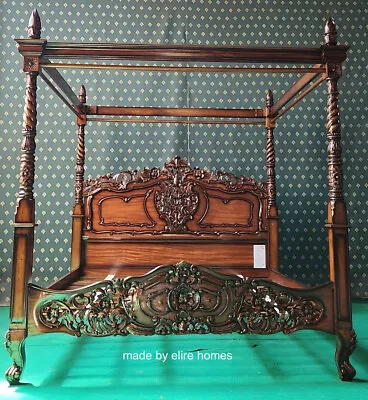 UK STOCK 6' Super King Mahogany French Style Furniture Four Poster Rococo Bed • $3156.11
