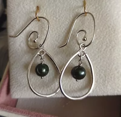 PANDORA COMPOSE Earrings TEARDROP GREEN 290614PTL + Pandora Medium Hooks 290602 • £45