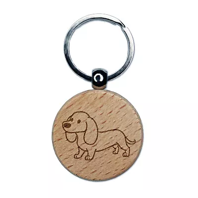 Dachshund Standing Wiener Dog Engraved Wood Round Keychain Tag Charm • $9.99