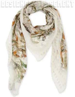 ALEXANDER MCQUEEN Ivory WILD IRIS MULTI SKULL Silk Chiffon 52  Scarf NWT Authent • $199.99