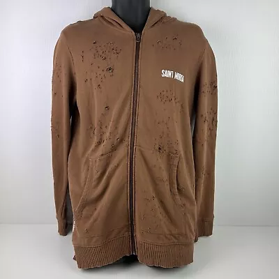 Saint Morta Full Zip Distressed Thrasher Hoodie Mens M Brown/White 52/78 • $59.99