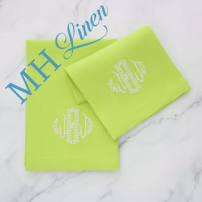 Set Of Two Monogram JBJ Guest Towels In Green With Cream Embroidered Initials • $30