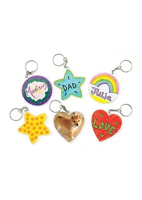 MAKE YOUR OWN KEY RINGS Set KEYCHAINS Pack Of 12 3 Designs Heart Star Circle MYO • £6.95