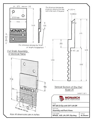 $9.99 • Buy Monarch MF625 1-1/2  Z-Clip W/ 5/8  Lift-Off & Holes - Lot Of Eight (8) Clips