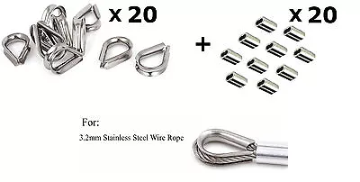 20 X Thimbles And Ferrule Swage For 3.2mm Stainless Steel Wire Rope Balustrade • $16.95