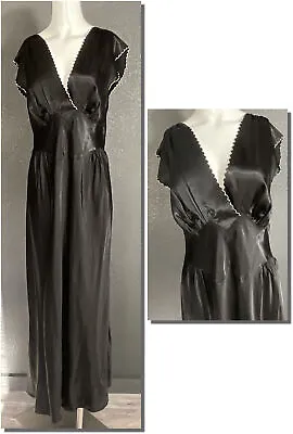 Lovely Ebony Vintage 194Os Satin Gown W Pink Trim NOS Plus Size 38 • $94.99