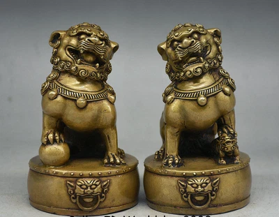 $132.44 • Buy 4.4  Old Chinese Copper Folk Feng Shui Foo Fu Dog Guardion Lion Drum Pair Statue