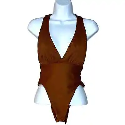 L*Space Allegra One-Piece Swimsuit Coffee Bitsy Cut Convertible Ties Women 6 NWT • $59.97