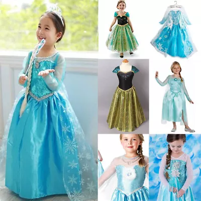 $8.09 • Buy Girls Dress Costume Queen Princess Elsa Anna Cosplay Birthday Party Size 1-8 Yrs