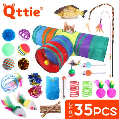 $18.89 • Buy Up To 35 Pcs Lovely Pet Toy Bulk Buy Cat Kitten Toys Rod Fur Mice Bells Balls