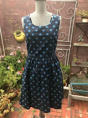 Cath Kidston UK Designer Vintage Look Blue & Navy Polka Dot Fit & Flare Dress 8 • $41.83