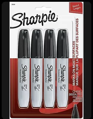 Sharpie Mini Permanent Markers With Chisel Tip Black 4 Count Black Fine Point • $12