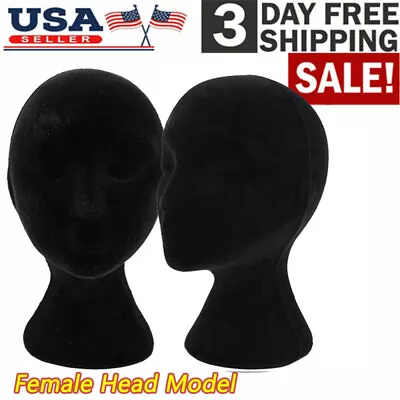 Female Black Velvet Foam Mannequin Head Wig Hat Display Model Wigs Holder Stand • $9.99