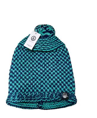 NEFF Youth Unisex Green/Navy Blue Long Pom Pom Knitted Beanie • £14.47