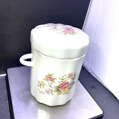 Vintage 1988 FTDA Floral Ceramic Canister Jar W/ Spoon Sugar Coffee Tea • $14.95