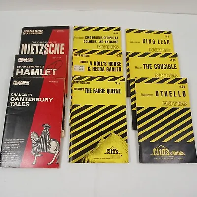 Monarch Notes And Cliffs Notes Lot Of 9 Nietzsche Hamlet Othello Lear Vintage • $7.97