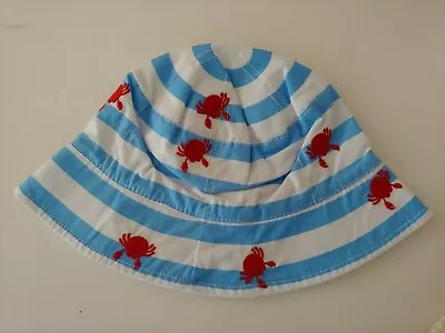 Mud Pie Boathouse Baby Blue Striped Cotton Sun Hat Crab 0 - 12 Months • $27
