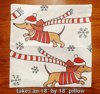 New Dachshund Christmas Pillow Cover (takes A 18  By 18  Pillow); Linen Accent • $11.99
