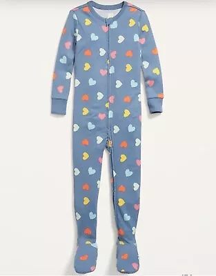 Old Navy Toddler Size 18-24 Months ~ Blue One Piece Footed Pajamas Hearts NWT • $5.84