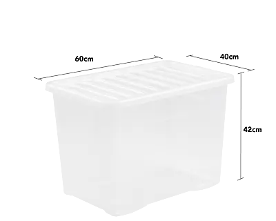 80 Litres CLEAR PLASTIC Large Storage Box With Lids Strong Nestable Home Office • £15.89