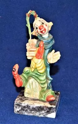 Vintage FONTANIN Made Italy CLOWN W FLOWER 6 H Figurine On Carrara Marble Base • $44.99