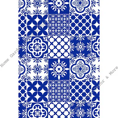 Blue Floral Morocan Spanish Tiles Self Adhesive Vinyl Contact Paper Peel Stick • $19.99
