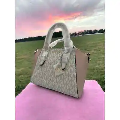 Michael Kors Ciara Large Signature Top Zip Satchel Handbag -Vanilla Pink Gold • $199.95