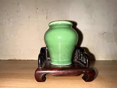 Beautiful Old Chinese Miniature Green  Crackle Vase . • £65