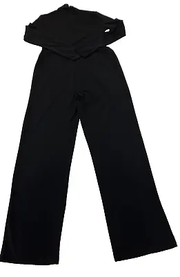 Mango MNG Suit Womens Jumpsuit Sz M Black Mock Neck Zip Up Back Long Sleeves • $24.99