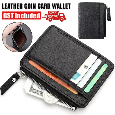 Leather Small Coin Case Card Holder Zip Wallet Pouch Mini Purse Bag Slim Wallet • $8.36