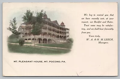 Mt Pocono Pa Pennsylvania - Mt Pleasant House - Advertising Postcard - 1908 • $9.95