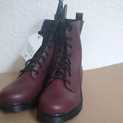 Women Vegan Leather Lace Up Lug Combat Dual Closure Boots Size US 8 • $35