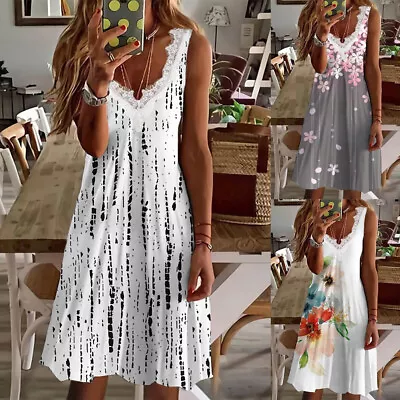 £11.39 • Buy Summer Dresses For Women Ladies Floral V-Neck Beach Strappy Boho Dress Plus Size