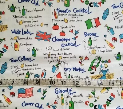 $9.99 • Buy Michael Miller Dry Martini Cocktails Drinks Cotton Fabric Bty