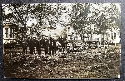 Rppc Postcard Horse Pulling Two Men Using Farm Equipment/ Antique Plow • $4.99