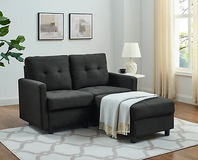 Sectional L-Shaped Sofa Convertible Linen Fabric Couch With Reversible Chaise • $477.97