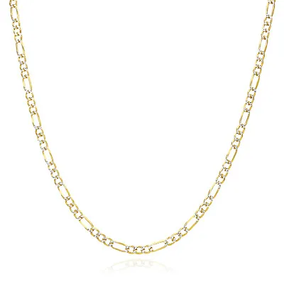 Solid 18K Gold Over Silver 3.5mm Diamond-Cut Pave Figaro Chain Necklace 16 -30  • $105