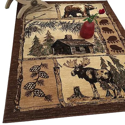 Lodge Cabin Area Rugs Cabin Novelty Rugs For Living Room Cabin Décor Rugs Moose • $75.99