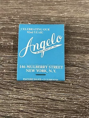 Angelo Of Mulberry Street New York City  RESTAURANT Full Unstruck Matchbook • $9.99