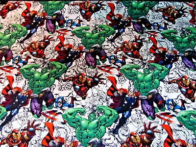 Marvel Avengers Sketch Toss Print 100% Cotton Fabric By The Yard~NEW~5 YARDS • $5