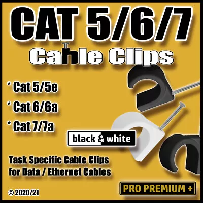 CAT 5/6/7 Round Plastic Cable Clips Tacks For Internet Data Leads 5-6/6-7/7-8mm • £5.35