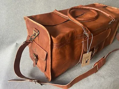Leather Duffel Bag 24  Wide D24 Large Overnight Sports SQUARE Billy Goat Designs • $136.35