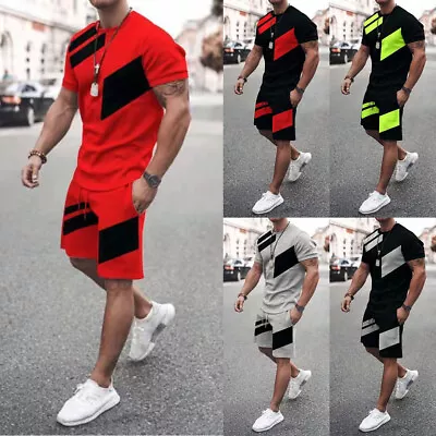 Mens Summer Set 2-Piece Set Sweatsuit Outfit Short Sleeve T Shirts & Shorts • $17.56